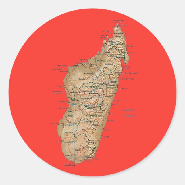 Madagaskar-Karte Runder Aufkleber (Vorderseite)