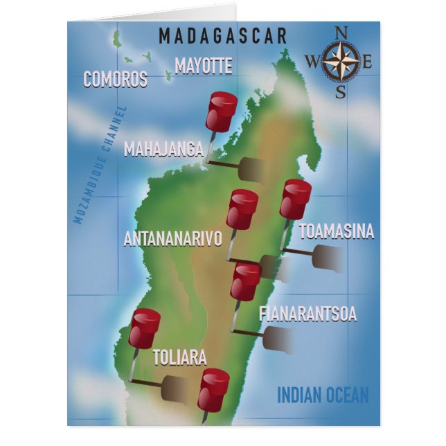 Madagaskar Karte Vintage Reiseplakat. (Vorderseite)