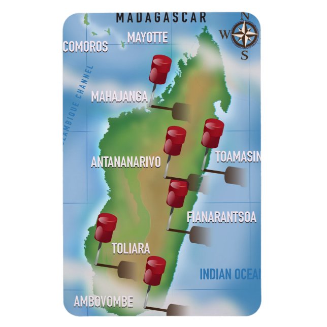 Madagaskar Karte Vintage Reiseplakat. Magnet (Vertikal)
