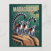 Madagaskar Lemuren Illustration Reise Kunst Vintag