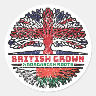 Madagaskar Madagaskar British UK Tree Roots Flag Runder Aufkleber
