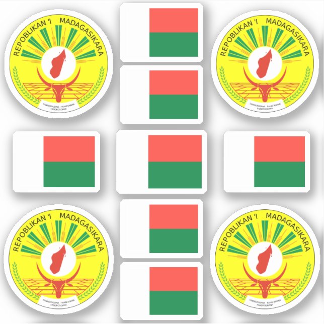 madagassische Staatssymbole /Wappen und Flagge Aufkleber (Vorderseite)