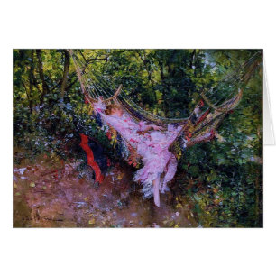 Madame dans un hamac dans la robe rose