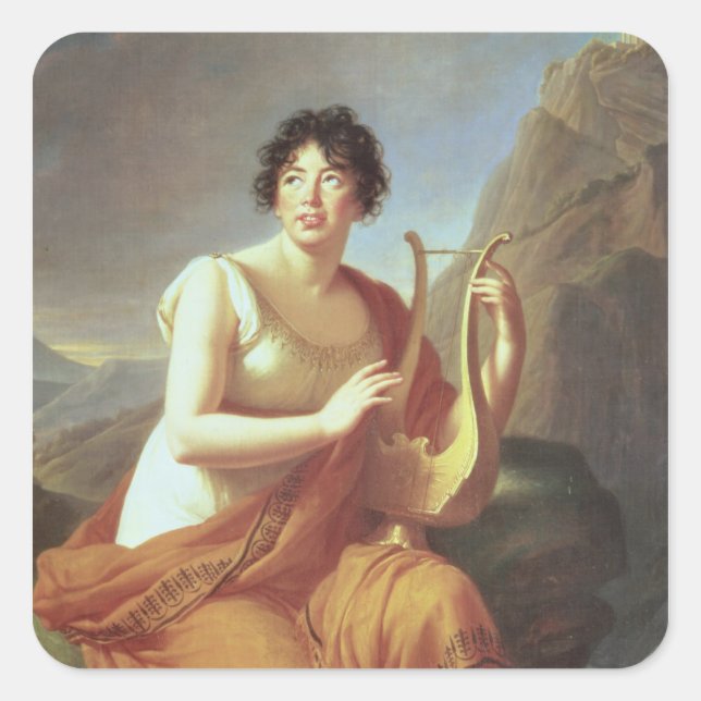 Madame de Stael als Corinne, 1809 Quadratischer Aufkleber (Vorderseite)