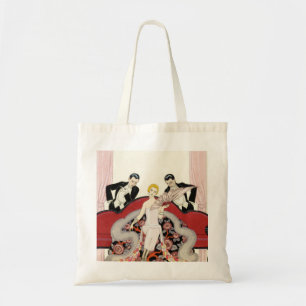 Madame élégante dans le sac fourre-tout à art déco