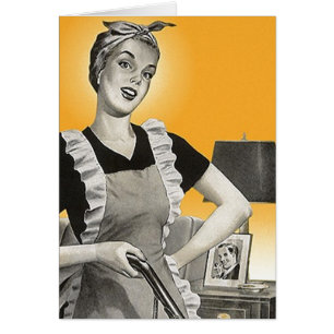 Madame faisante le ménage Cards de rétro femme au