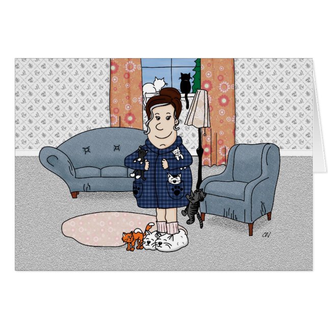 "Madame folle" carte de chat (Devant horizontal)