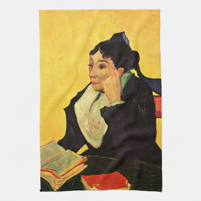 Madame Ginoux mit Büchern von Vincent van Gogh Geschirrtuch (Vertikal)
