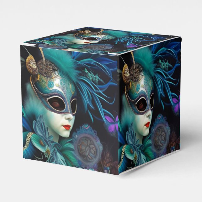 Madame Masquerade Aquamarin Cube Geschenkschachtel (Vorderseite)