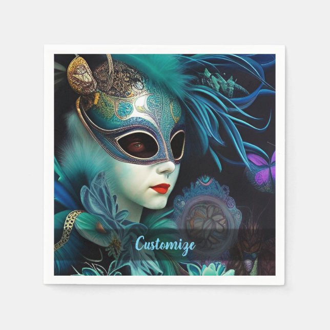 Madame Masquerade Aquamarin Serviette (Vorderseite)