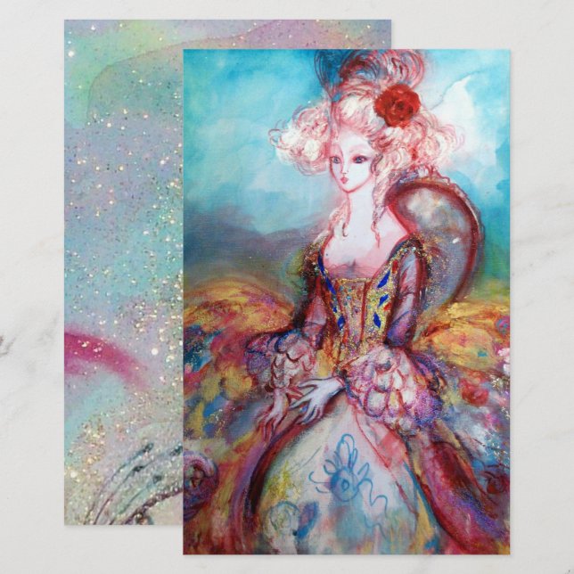 MADAME POMPADOUR Schönheit Mode Pink Blau Briefpapier (Vorne/Hinten)