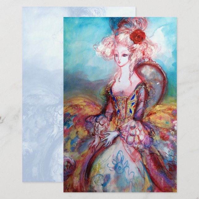 MADAME POMPADOUR, weich-blau-gestapelt Briefpapier (Vorne/Hinten)