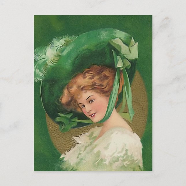 Madame vintage en carte postale verte (Devant)