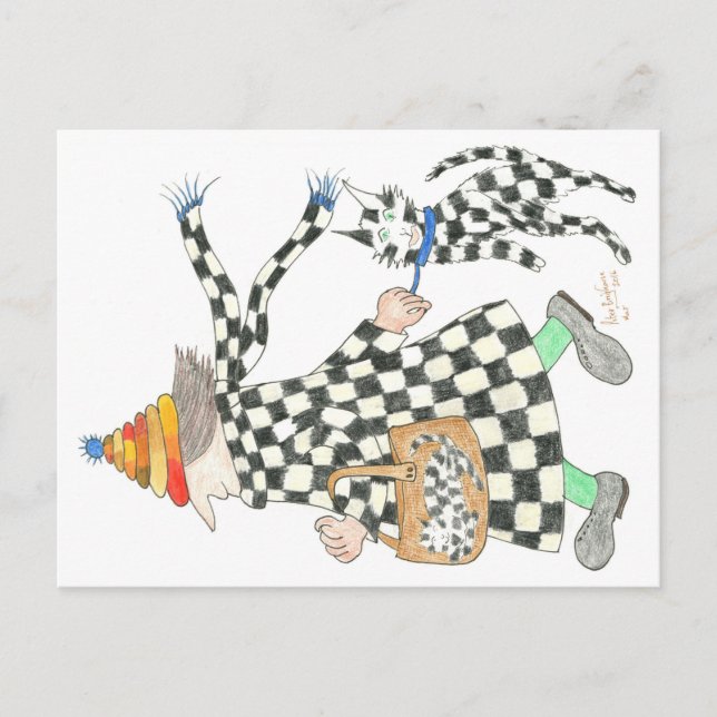 MadCatWoman harlequin Cat Postkarte (Vorderseite)