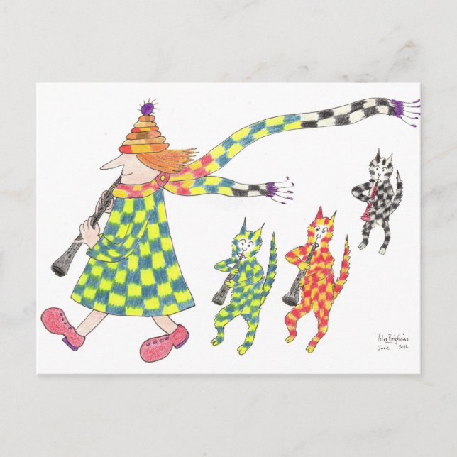 MadCatWoman u. Katzen-SpielClarinet Postkarte (Vorderseite)