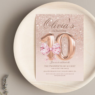Mädchen 10. Geburtstag Bow Rose Gold Geburtstag Einladung