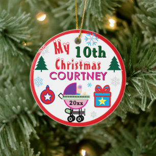 Mädchen 10. Weihnachten Puppenwagen Bäume jedes Al Keramik Ornament