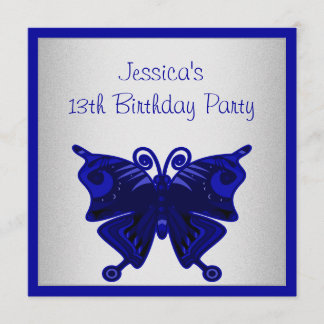 Mädchen 13. Geburtstag Kobalt Blauer Schmetterling Einladung