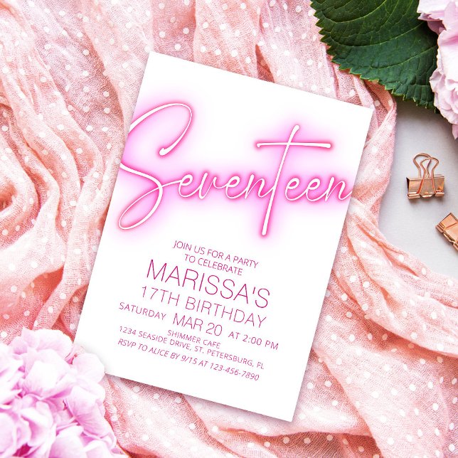 Mädchen 17. Neon Teen Geburtstag Einladung (Von Creator hochgeladen)