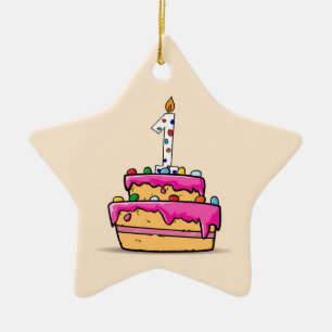 Mädchen 1. Geburtstag, 1. auf Sweet Pink Cake Keramik Ornament