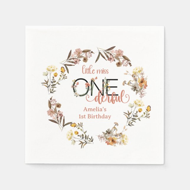 Mädchen 1. Geburtstag | Little Miss Onederful Serviette (Vorderseite)
