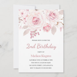 Mädchen 1. Geburtstag Party mit Foto Rosa Blume I Einladung