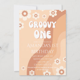 Mädchen 1. Geburtstag Party Retro Neutral Groovy 1 Einladung