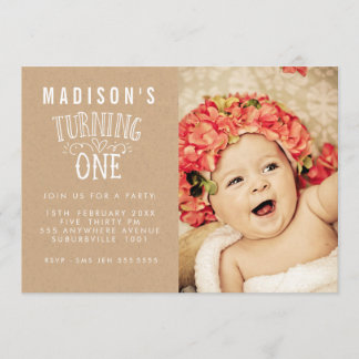 Mädchen 1. Geburtstag Personalisiertes Foto Einladung