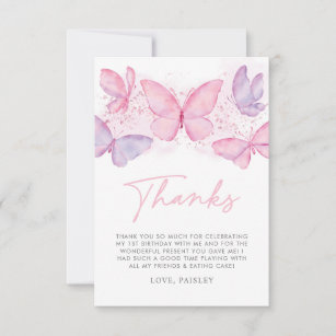 Mädchen 1. Geburtstag Schmetterling Danke Karte
