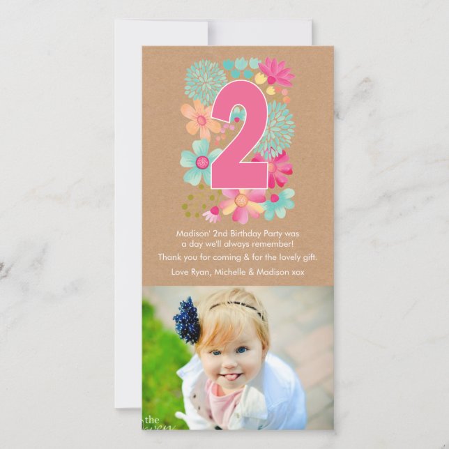 Mädchen-2. Geburtstag Nr. 2 danken Ihnen Dankeskarte (Vorderseite)