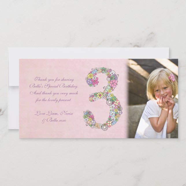 Mädchen-3. Geburtstag danken Ihnen Foto-Karte Dankeskarte (Vorderseite)