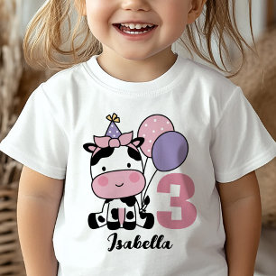Mädchen 3. Geburtstagskuh Pink Lila Personalisiert Baby T-shirt