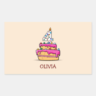 Mädchen 4. Geburtstag, 4. auf Sweet Pink Cake Rechteckiger Aufkleber