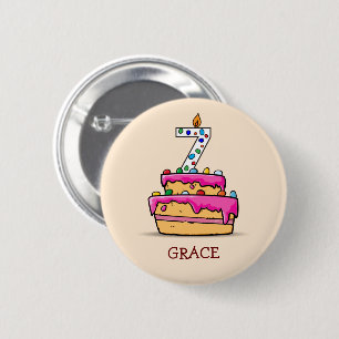 Mädchen 7. Geburtstag, 7. auf Sweet Pink Cake Button