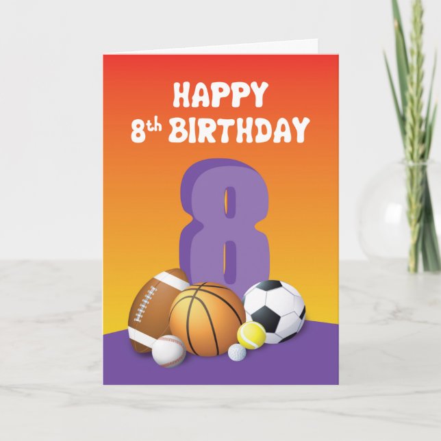 Mädchen 8. Geburtstag Sportbälle Karte (Vorderseite)