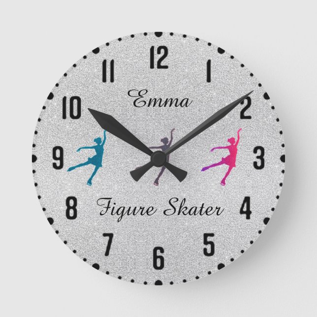 Mädchen Abbildung Skater / Ice-Skaten Runde Wanduhr (Vorderseite)