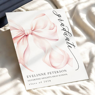 Mädchen-Abschluss-Einladung mit rosa Schleife Einladung