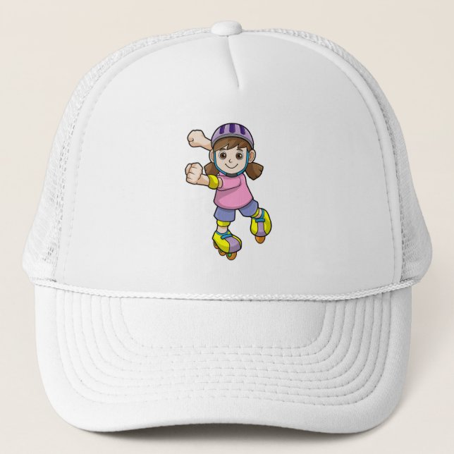 Mädchen als Skater mit Skaten & Helmet Truckerkappe (Vorderseite)