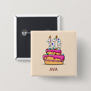 Mädchen am 10. Geburtstag, 10 auf Sweet Pink Cake Button