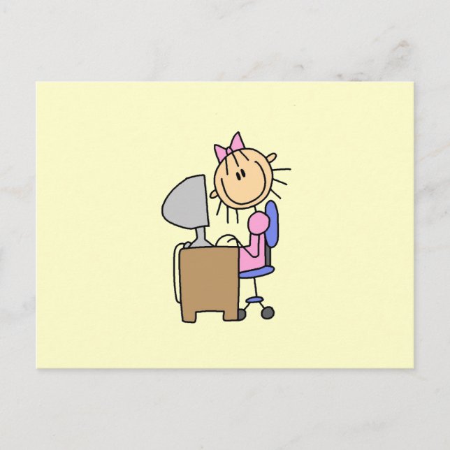 Mädchen am Computer Postkarte (Vorderseite)