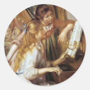 Mädchen am Klavier Runder Aufkleber