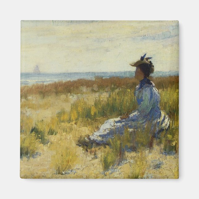 Mädchen am Meer sitzend Magnet (Vorne)