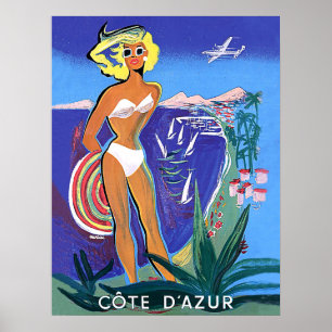 Mädchen am Strand, Französische Riviera Poster