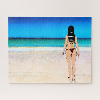Mädchen am Strand mit einem Bikini-Gemälde
