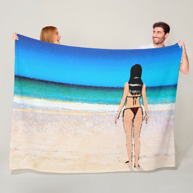 Mädchen am Strand mit einem Bikini-Gemälde Fleecedecke (Beispiel)