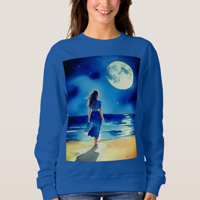 Mädchen am Strand unter einem Vollmond Sweatshirt (Vorderseite)