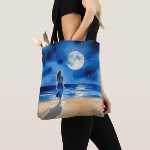 Mädchen am Strand unter einem Vollmond Tasche