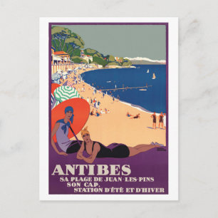 Mädchen am Strand von Antibes, Frankreich, Französ Postkarte