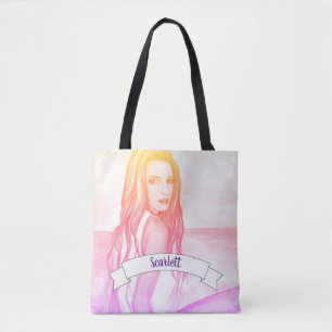Mädchen am Strand Wasserfarbenmalerei-Tasche Tasche