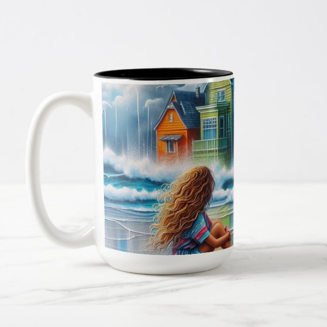 Mädchen am Strand Zweifarbige Tasse (Links)